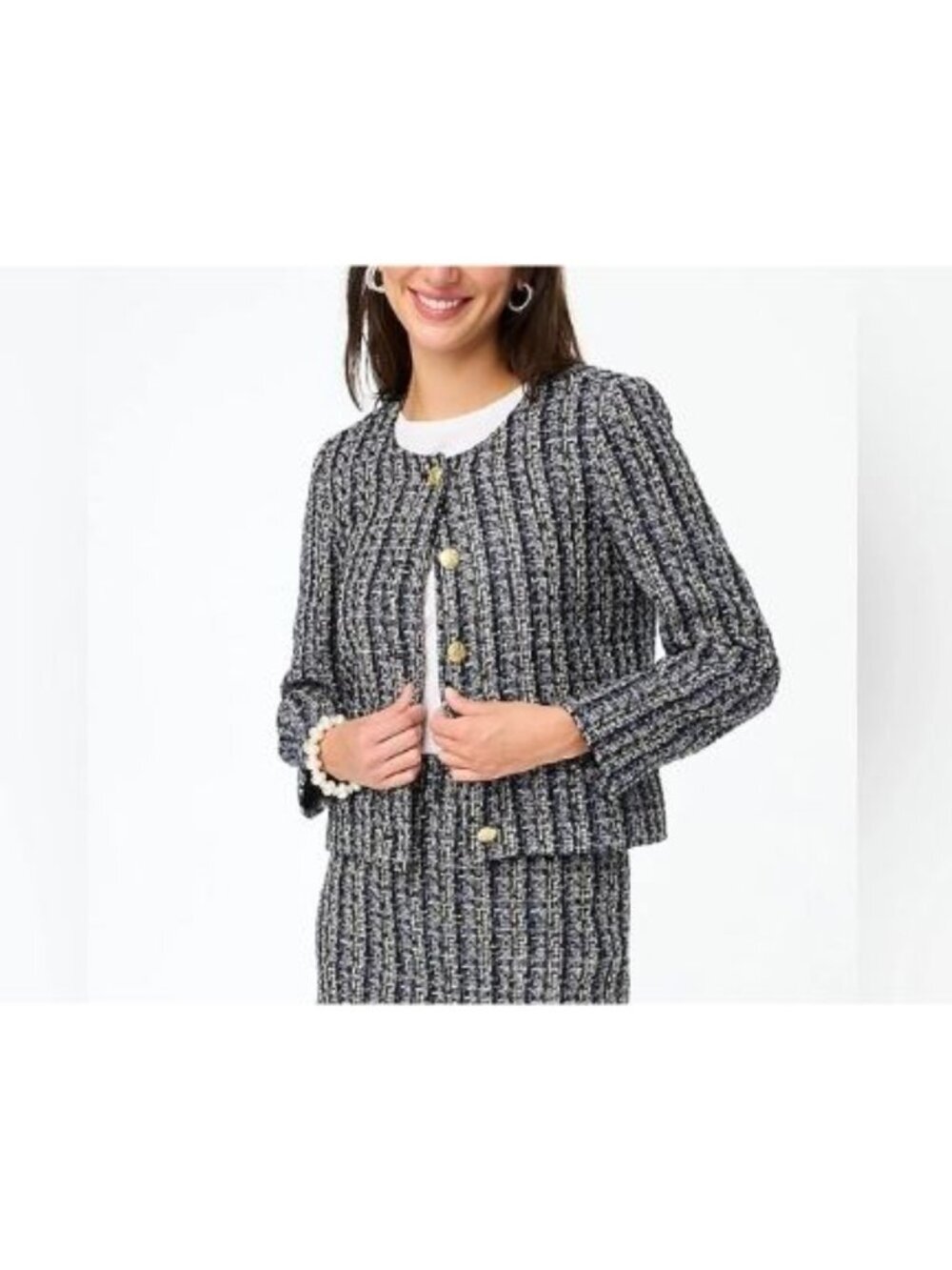 J. Crew Navy Blue Gold Button Tweed Lady Jacket
